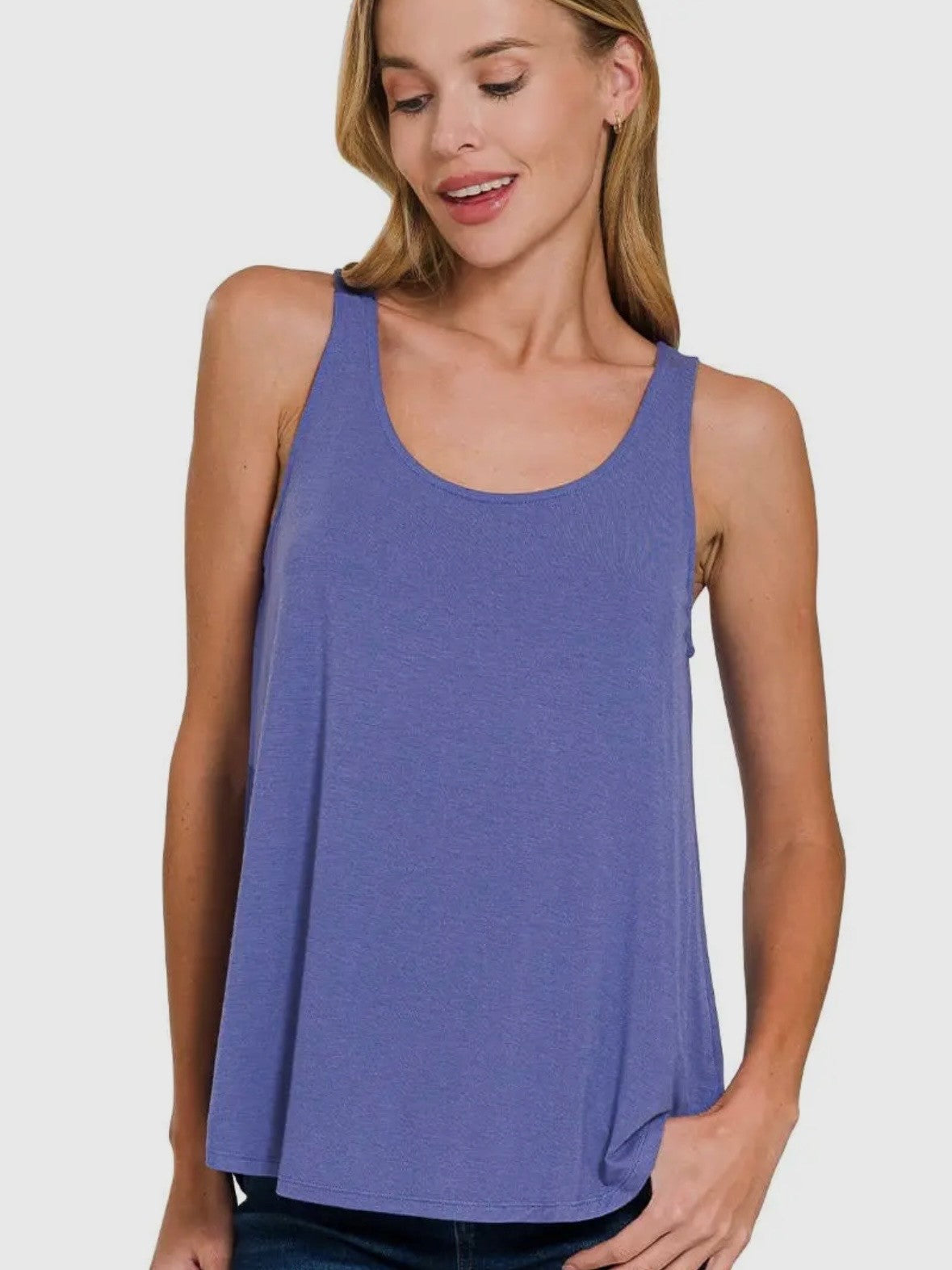Flowy Hem Rayon Sleeveless Tank Top