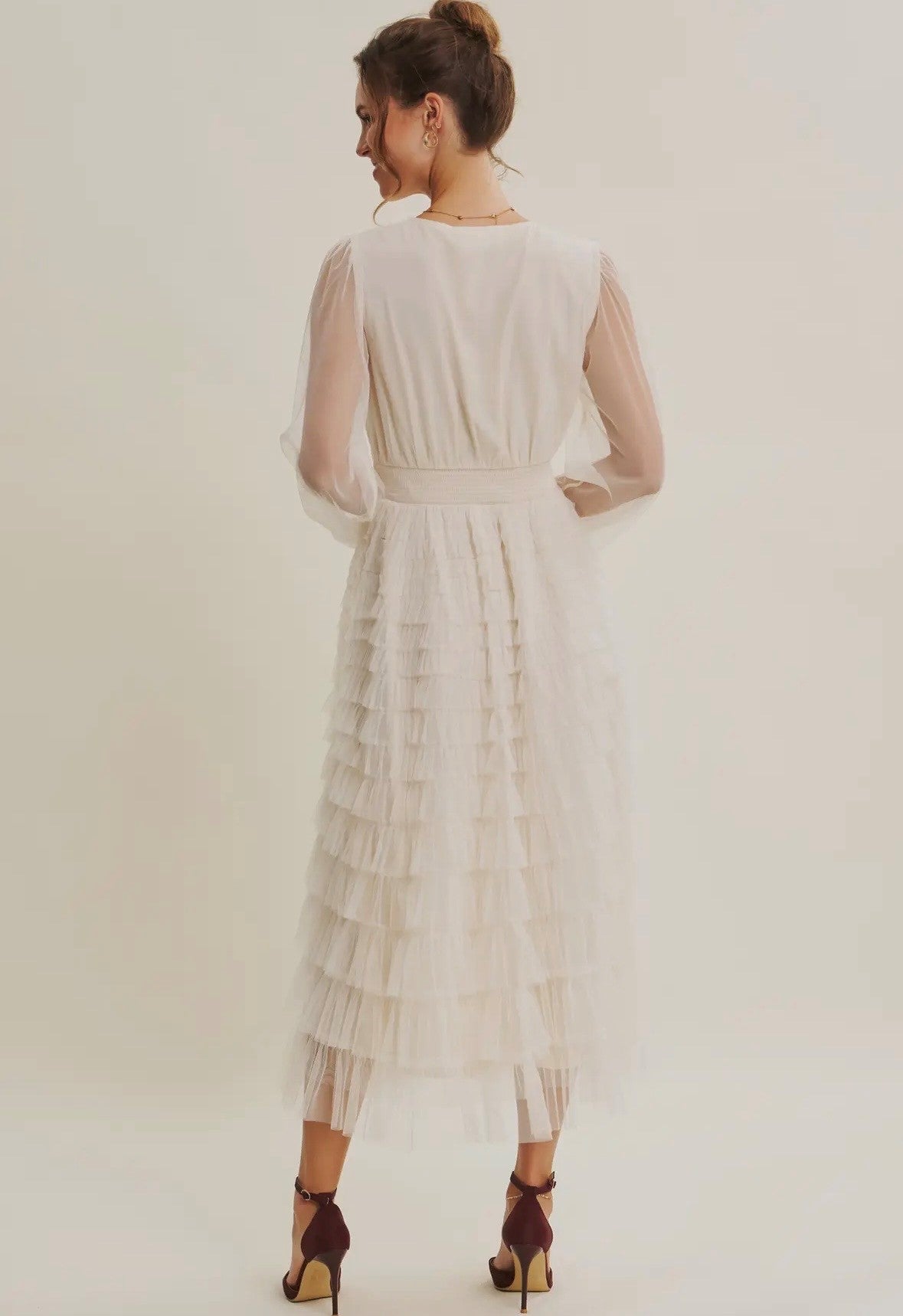 Ruffled Mesh Midi Dress