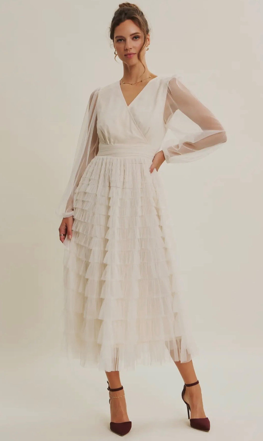 Ruffled Mesh Midi Dress