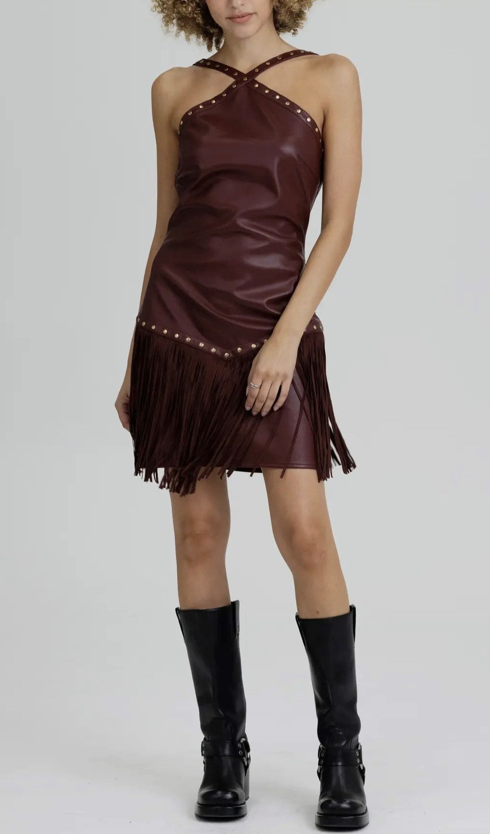 Faux Leather Fringe Dress