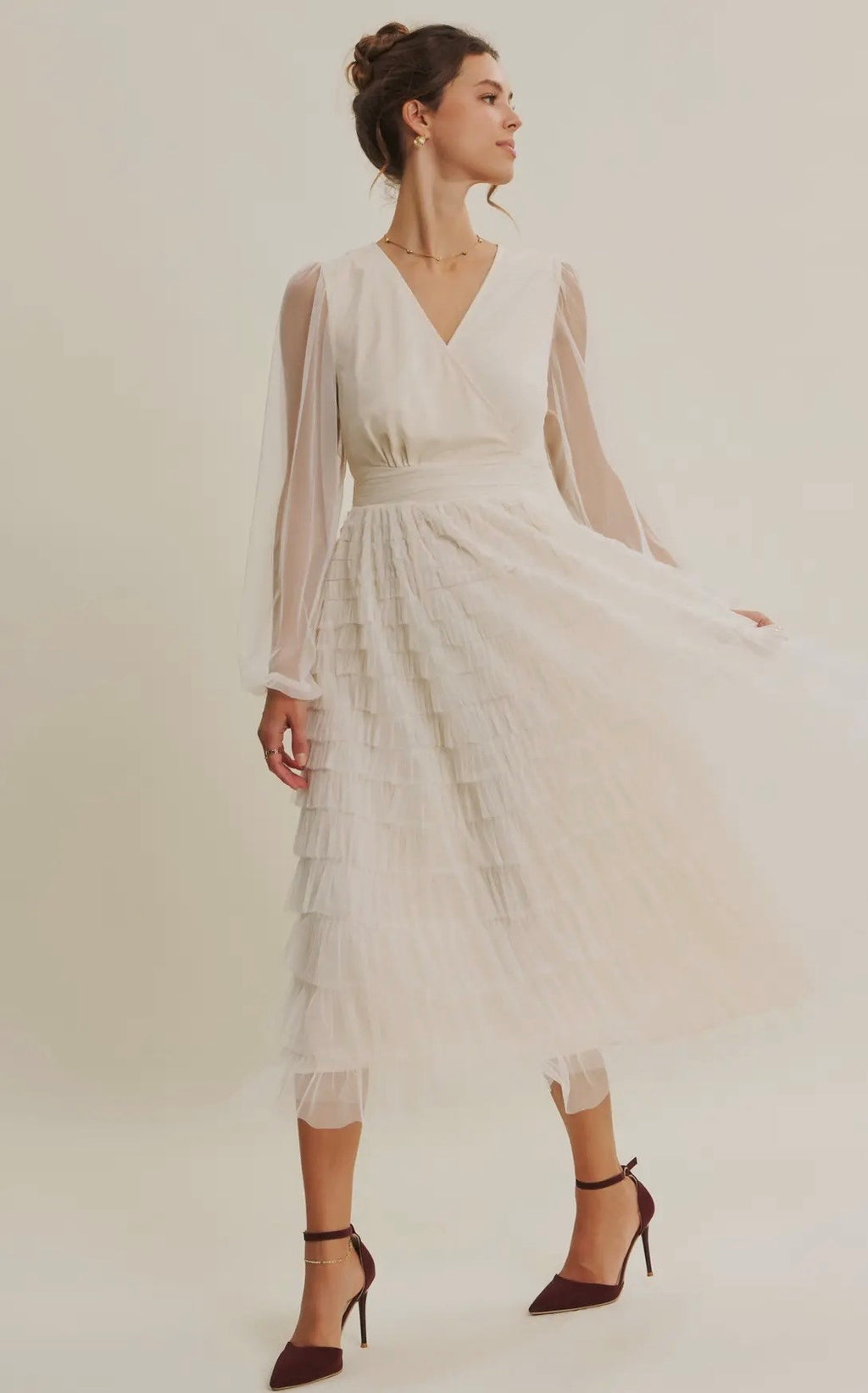 Ruffled Mesh Midi Dress