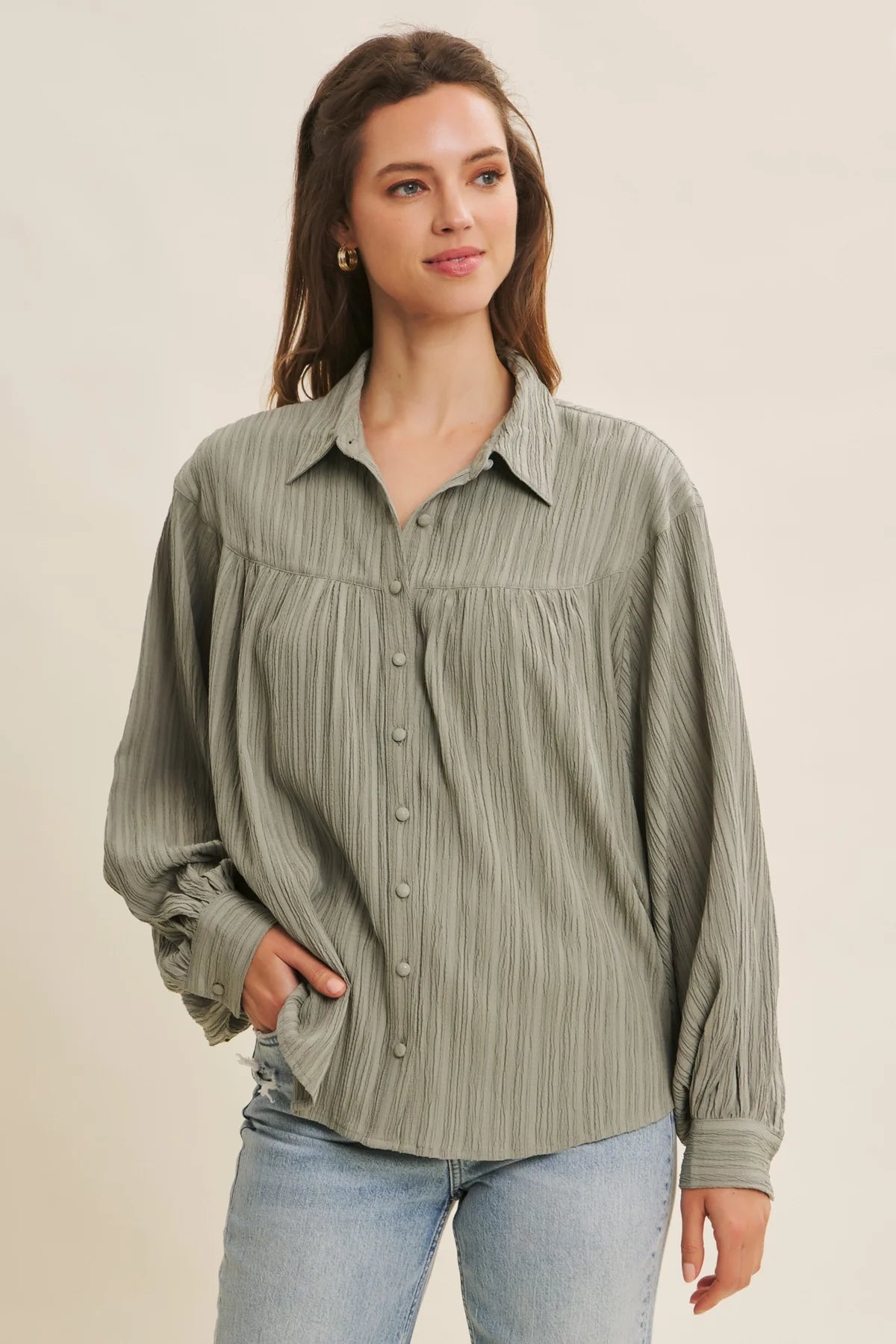 Crinkled Button Down Oversized Shirt