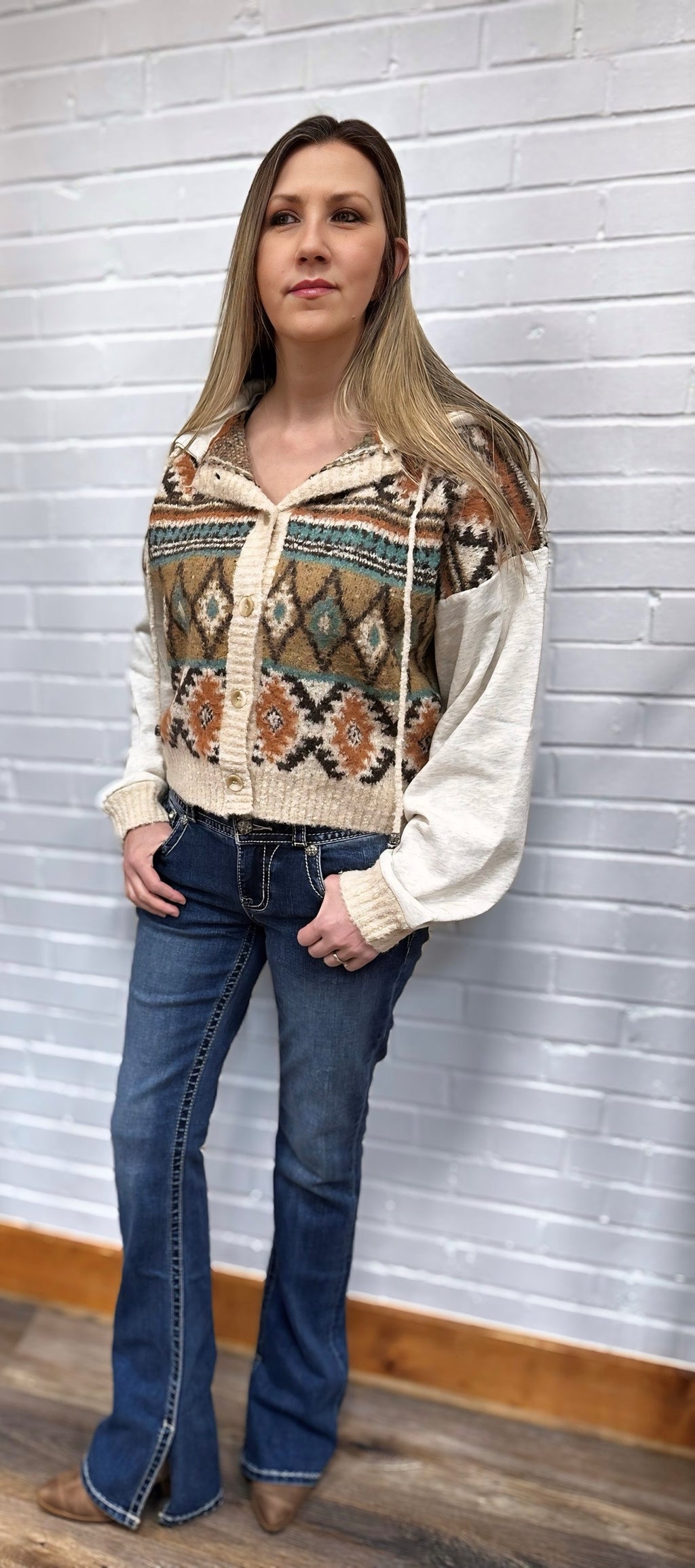 Miss Me Hooded Sweater Jacket