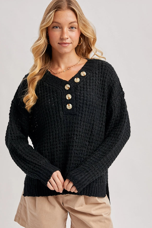 Thermal Henley Sweater Top
