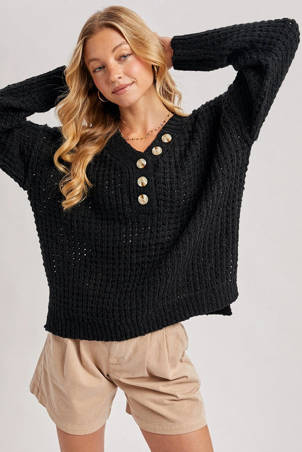 Thermal Henley Sweater Top