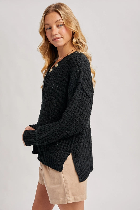 Thermal Henley Sweater Top